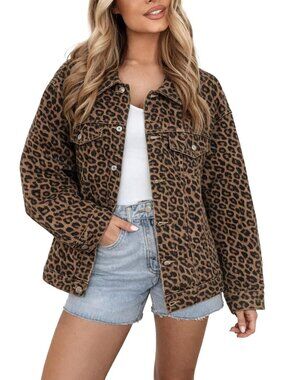 Small Brown Oversized Jean Jacket - Long Sleeve Button Down Trucker Shacket